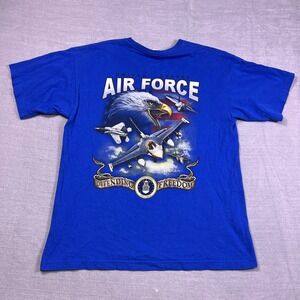 Bayside US Air Force Graphic‎ Eagle Defending Freedom T Shirt Mens Large Blue